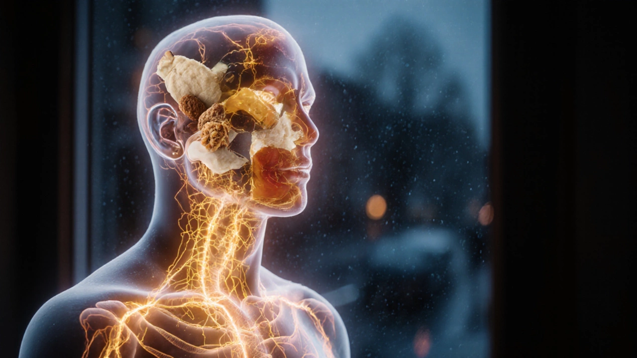 Прозрачная фигура с энергетическими потоками от полезных продуктов.