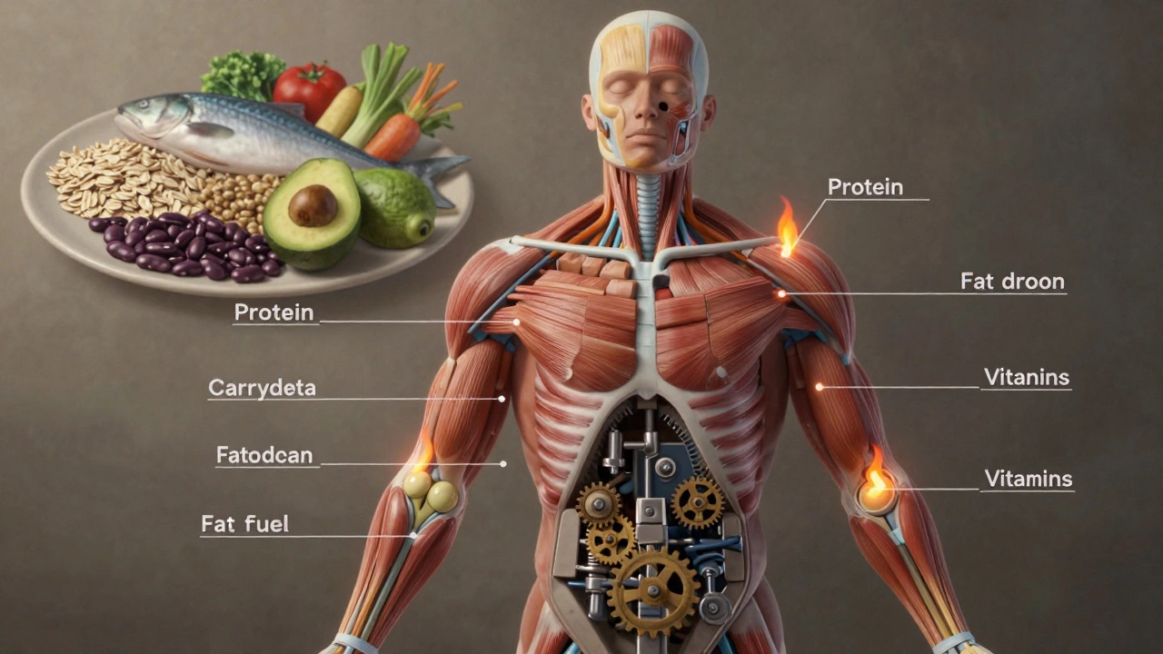 Человеческое тело как фабрика, где белки, углеводы и жиры работают как строительные материалы, топливо и смазка.