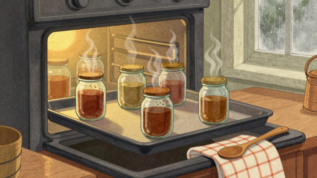 Банки в духовке на противне, тепло от печи, расстояние между банками.
