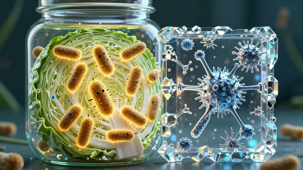 Концептуальное изображение бактерий лактобациллус и химического барьера уксуса