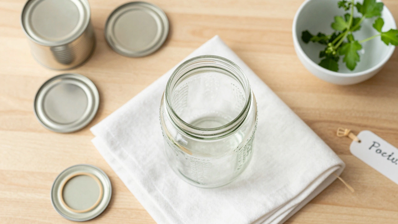 Стеклянная банка, перевернутая на полотенце для проверки герметичности крышки