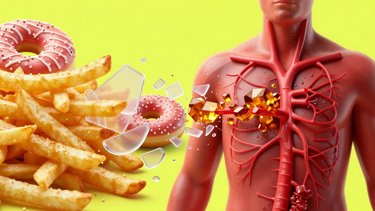 Сюрреалистичное изображение трансжиров, превращающихся в пластик в артериях