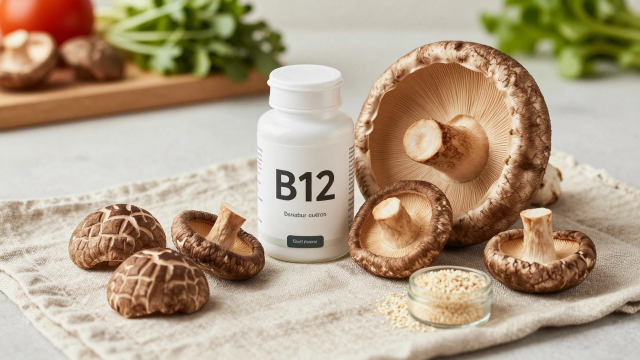 Грибы портобелло, шиитаке и добавки B12 на ткани